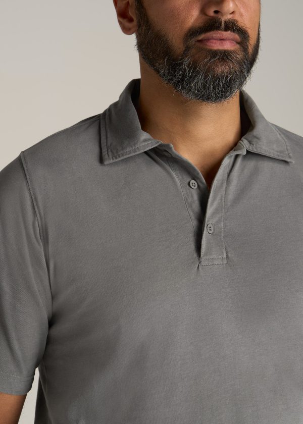 LJ&S Ultra Soft Short Sleeve Cotton Polo for Tall Men in Vintage Pewter - Image 2