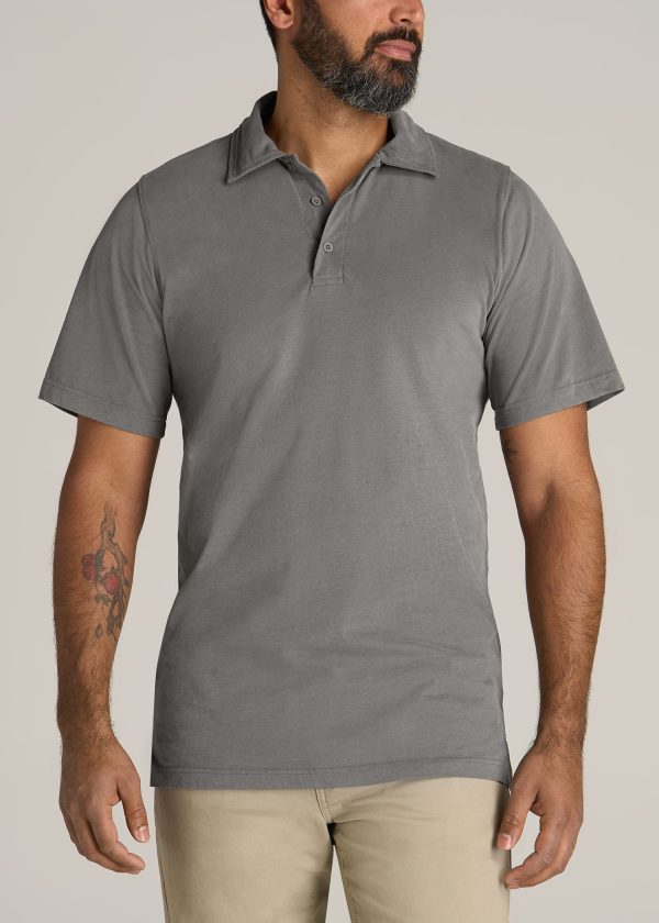 LJ&S Ultra Soft Short Sleeve Cotton Polo for Tall Men in Vintage Pewter