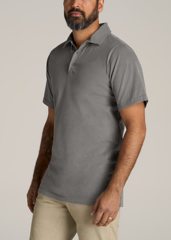 LJ&S Ultra Soft Short Sleeve Cotton Polo for Tall Men in Vintage Pewter - Image 4