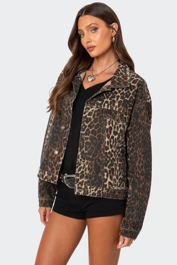 Leopard Print Denim Jacket - Image 3