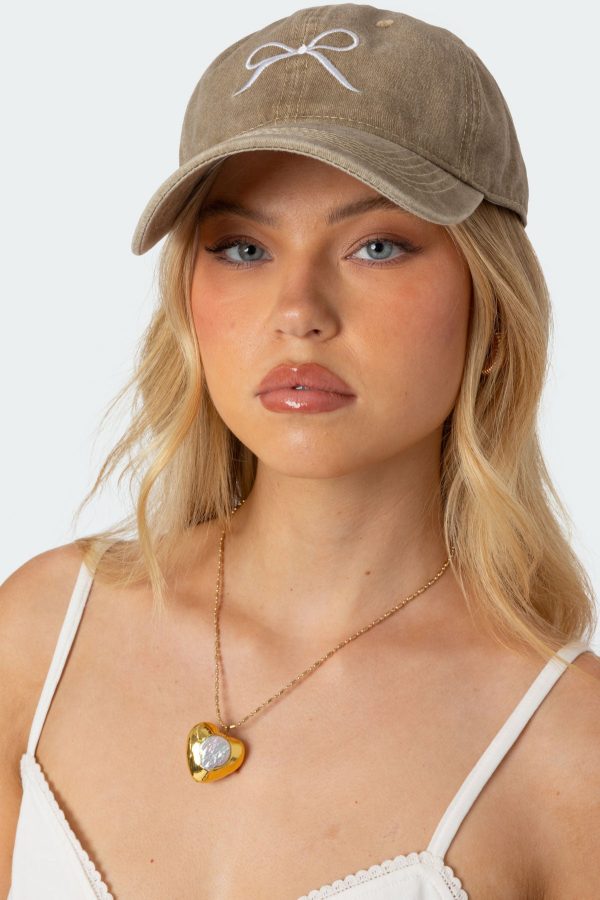 Embroidered Bow Washed Baseball Cap - Image 2