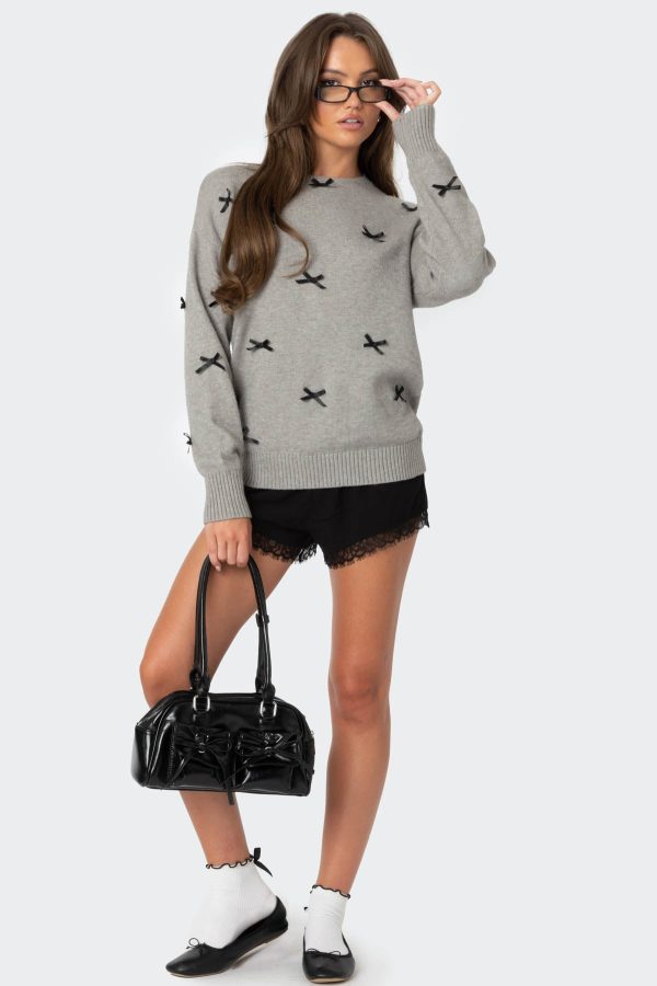 Satin Effect Bow Oversized Sweater - Image 2