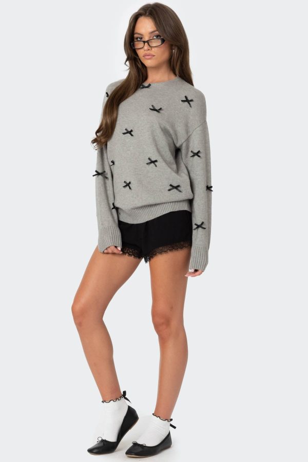 Satin Effect Bow Oversized Sweater - Image 3