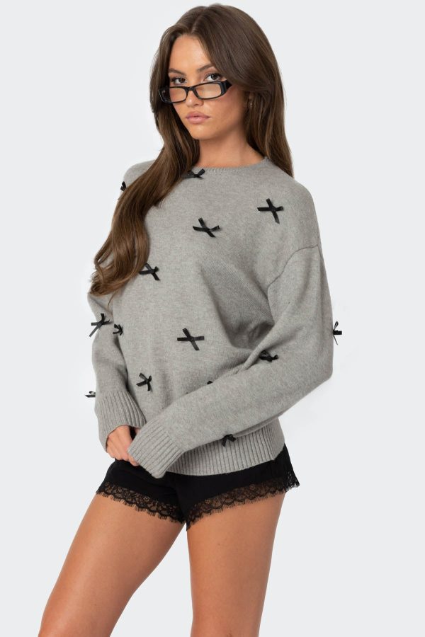 Satin Effect Bow Oversized Sweater - Image 4