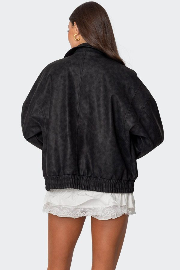 Cargo Faux Leather Bomber Jacket - Image 5