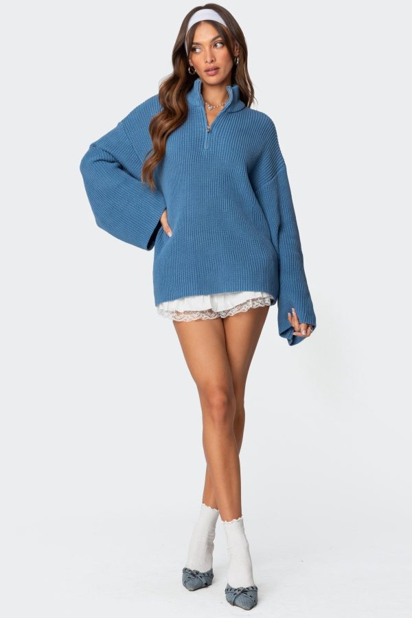 Amour High Neck Oversized Zip Sweater - Image 2