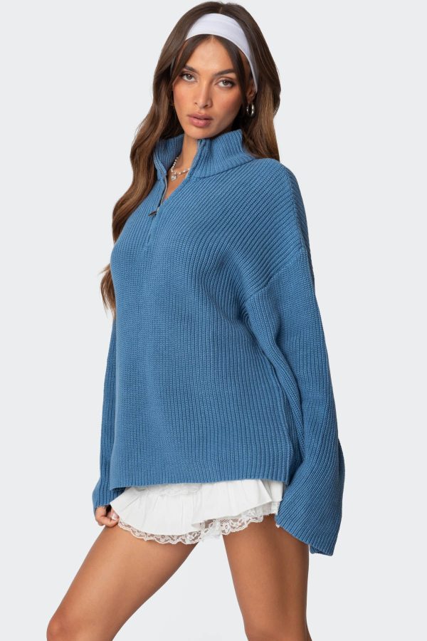 Amour High Neck Oversized Zip Sweater - Image 3