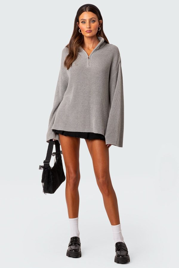 Amour High Neck Oversized Zip Sweater - Image 2