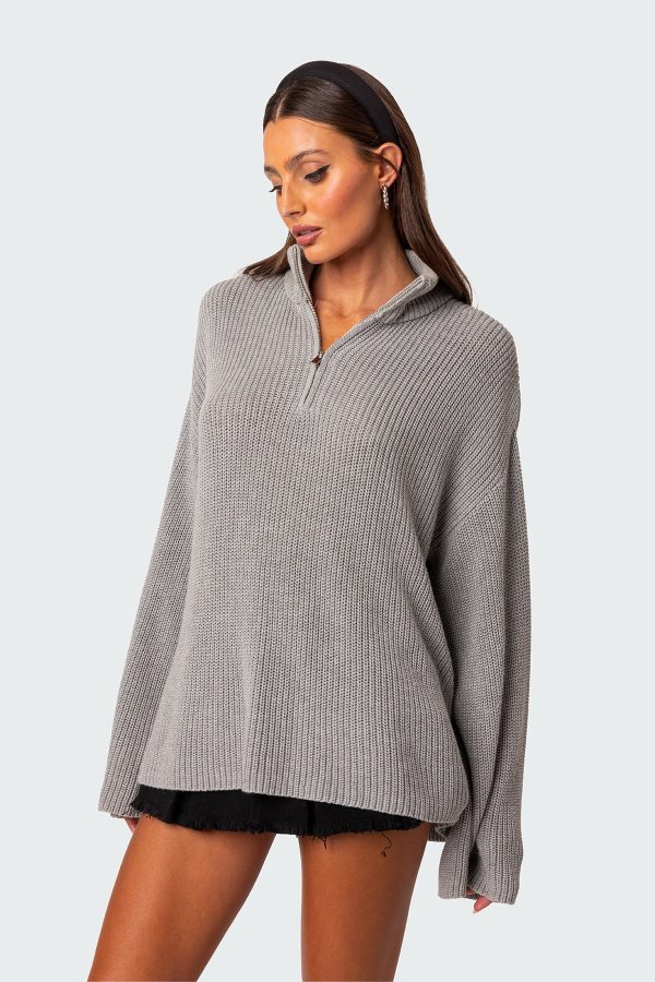 Amour High Neck Oversized Zip Sweater - Image 3