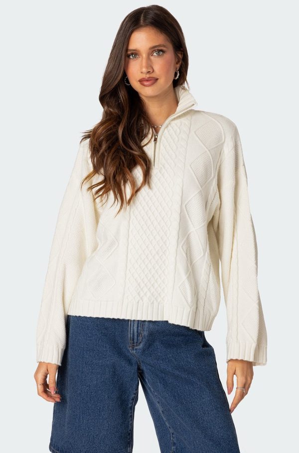 Oversized Quarter Zip Cable Knit Sweater - Image 2