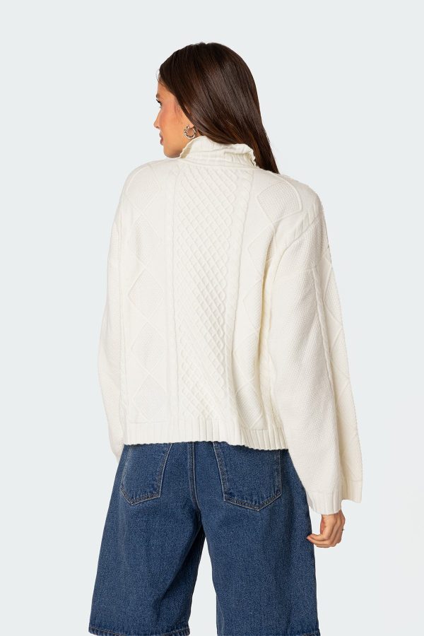 Oversized Quarter Zip Cable Knit Sweater - Image 4