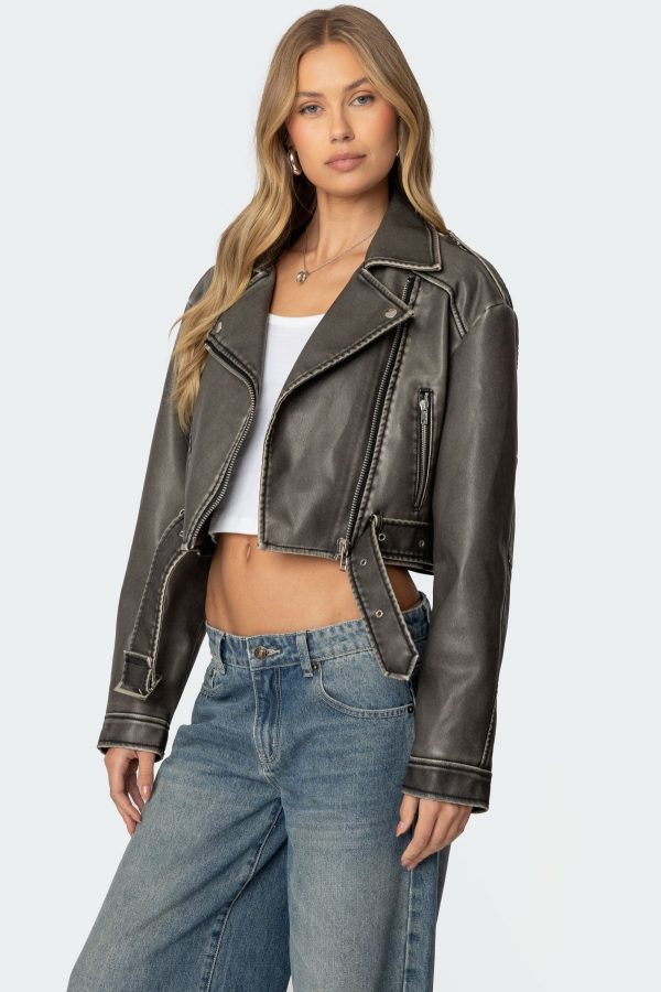 Washed Faux Leather Jacket - Image 3