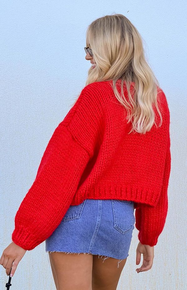 Holiday Red Tie Up Knit Cardigan - Image 10