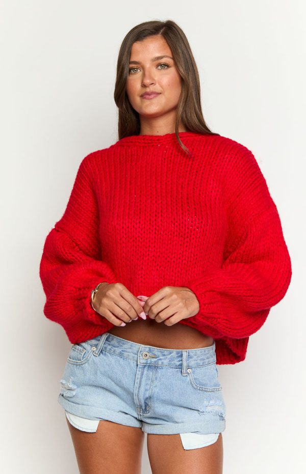 Holiday Red Tie Up Knit Cardigan - Image 2