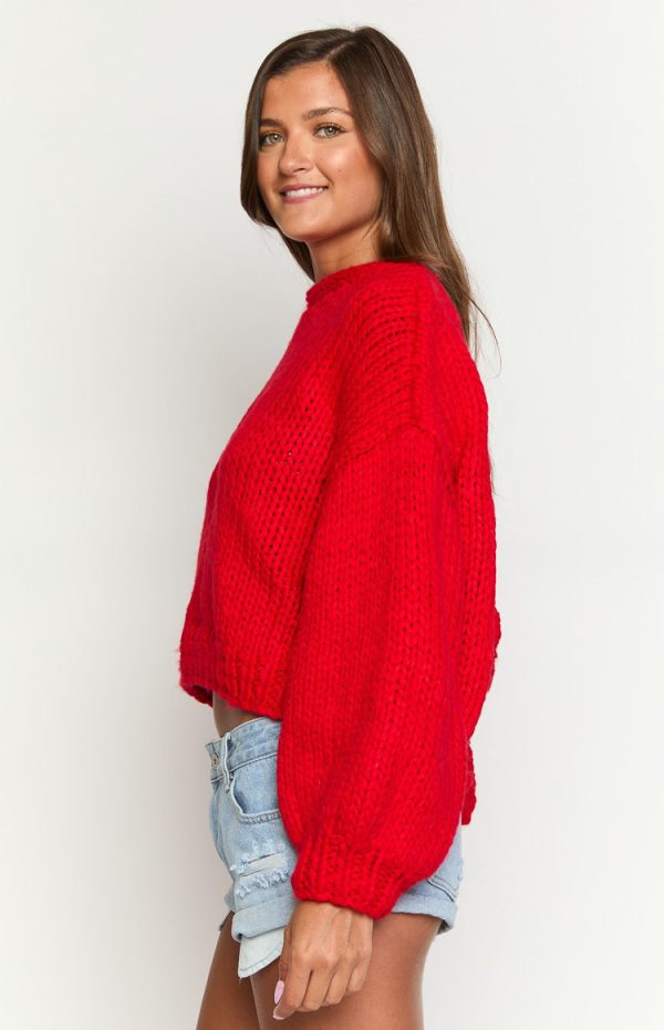 Holiday Red Tie Up Knit Cardigan - Image 4