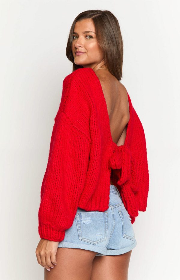 Holiday Red Tie Up Knit Cardigan - Image 6