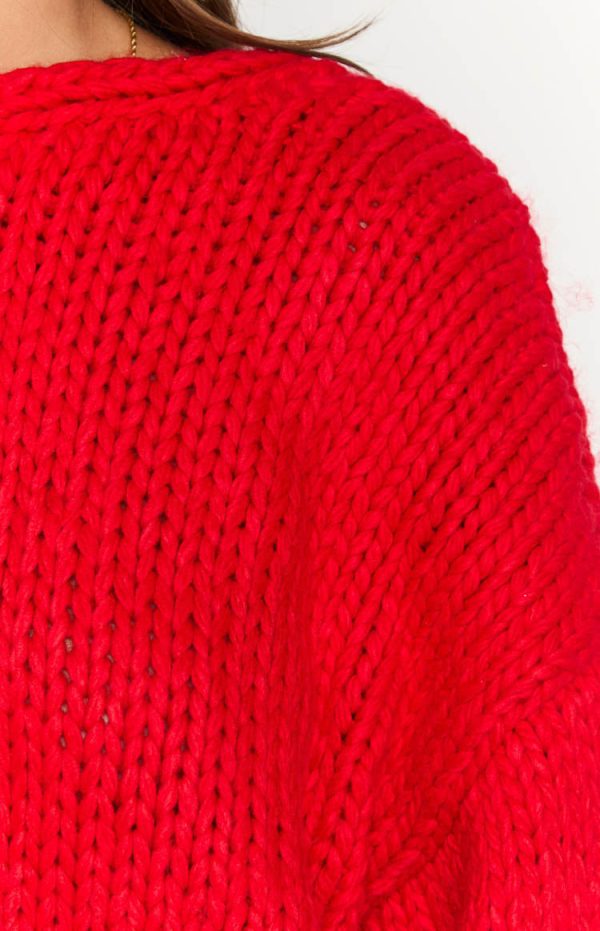 Holiday Red Tie Up Knit Cardigan - Image 7