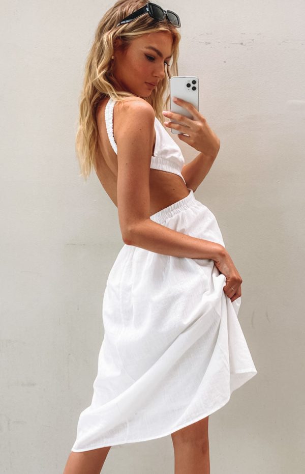 Odessa Backless Midi Dress White - Image 4